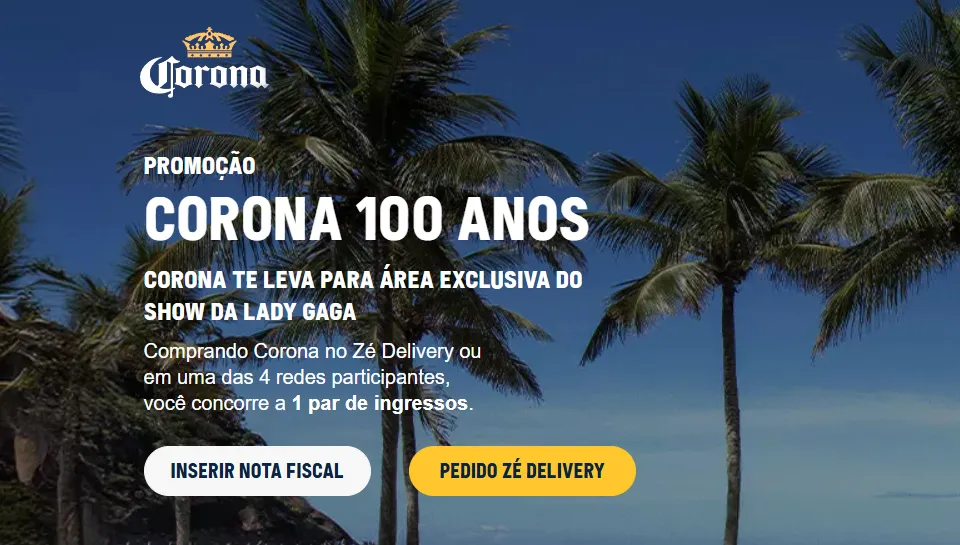 Promoção Corona 100 Anos Te Leva para o Show da Lady Gaga 2025